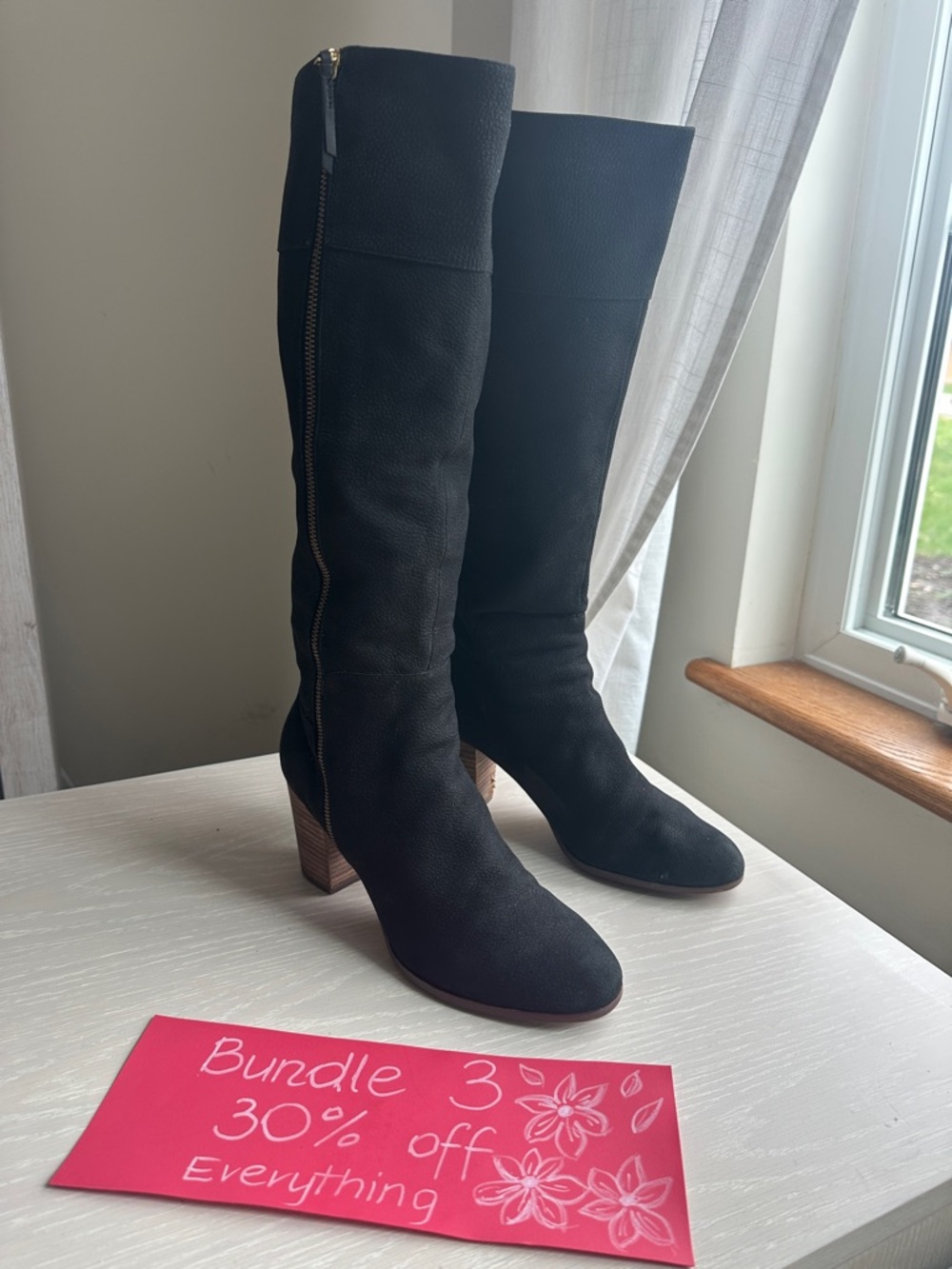 Cole Haan 11 faux leather knee-high boots Black with Gold Zip